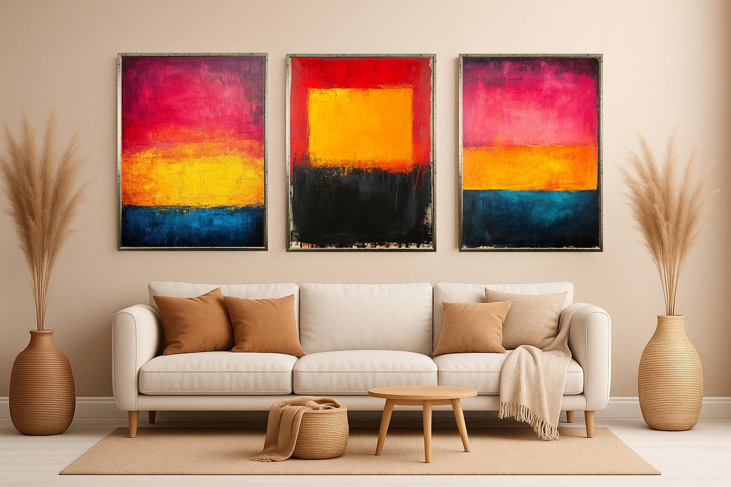 Abstract Color Block Canvas Print Set: Modern Expressionist Wall Art