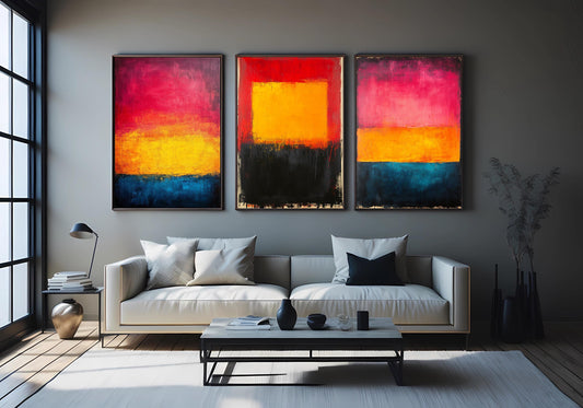 Abstract Color Block Canvas Print Set: Modern Expressionist Wall Art