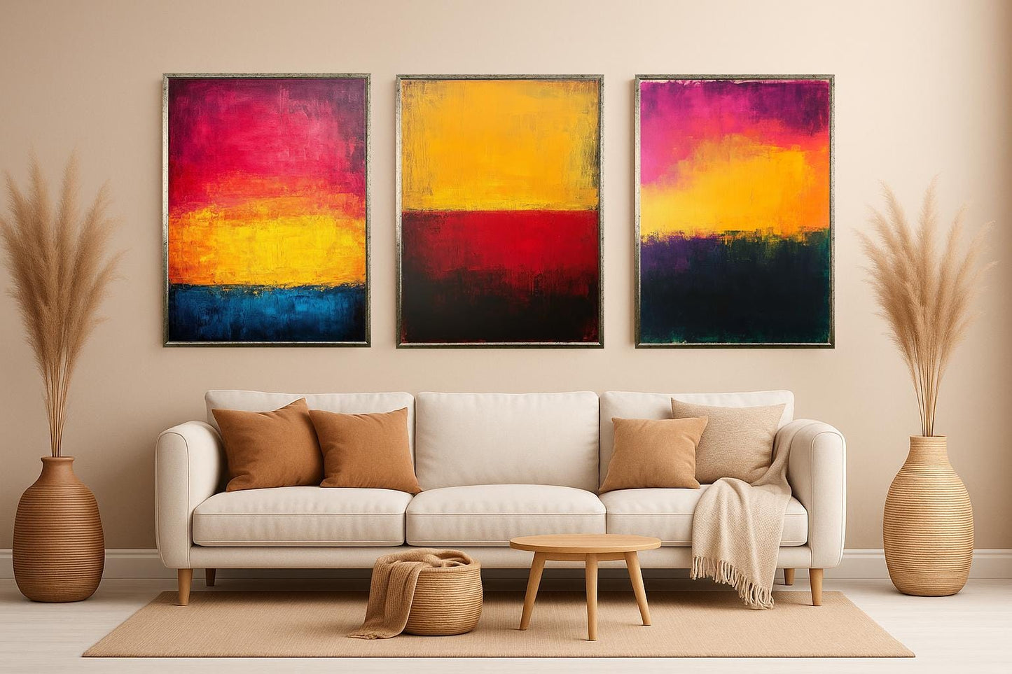 Abstract Color Block Canvas Print Set: Modern Expressionist Wall Art
