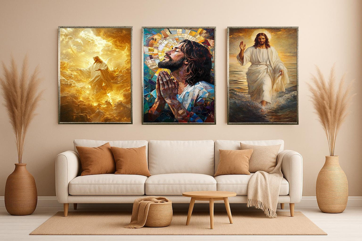 Jesus Christ Canvas Print Set: Ascension, Prayer, Walking on Water