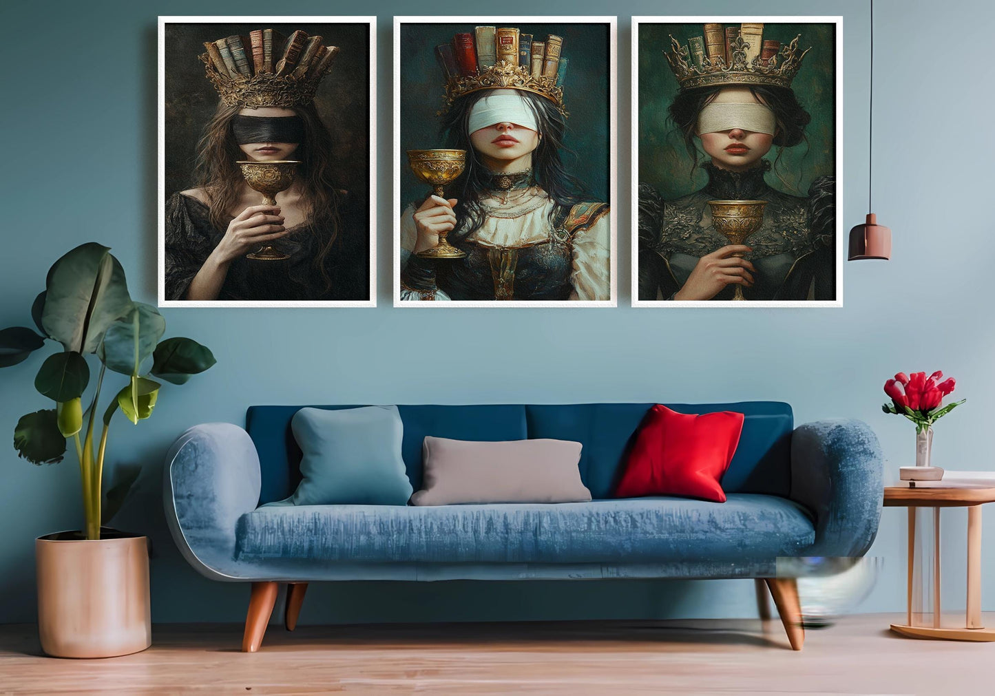Blindfolded Book Queen Canvas Art: Dark Academia Gothic Decor, Set of 3