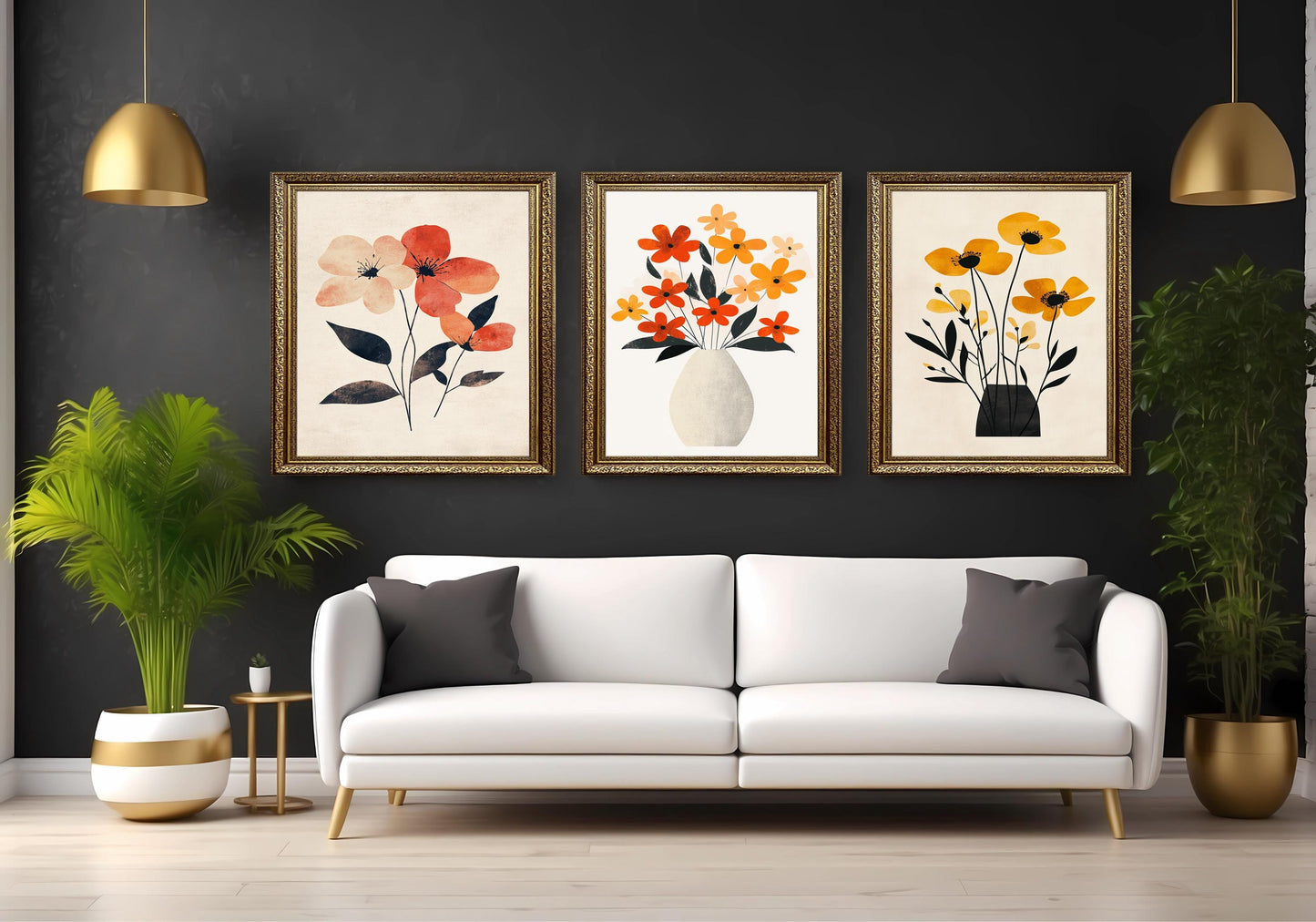 Minimalist Floral Canvas Print Set: Warm Tone Botanical Wall Art