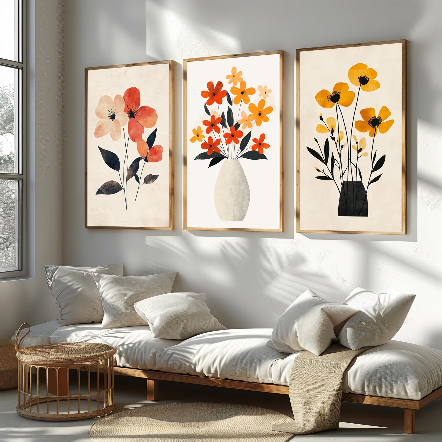 Minimalist Floral Canvas Print Set: Warm Tone Botanical Wall Art