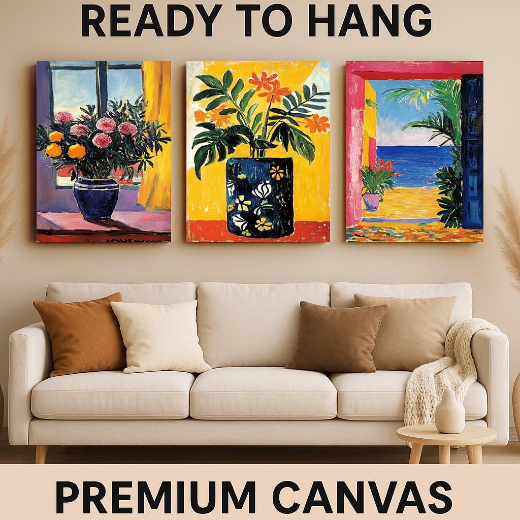 Matisse Inspired Fauvist Floral Prints: Coastal Modern Art Set