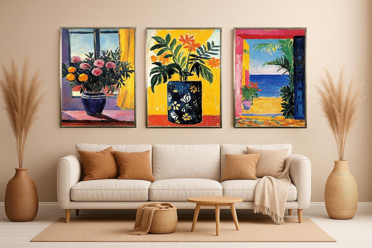 Matisse Inspired Fauvist Floral Prints: Coastal Modern Art Set