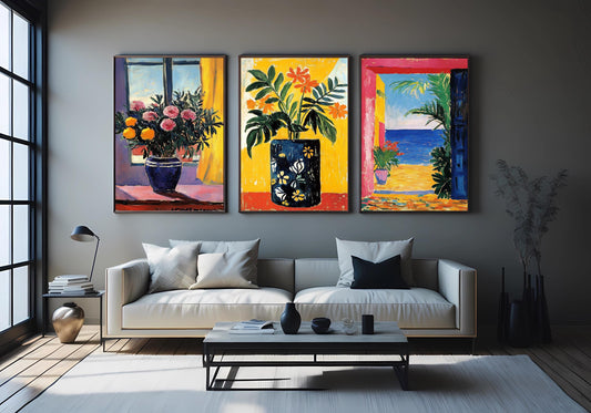 Matisse Inspired Fauvist Floral Prints: Coastal Modern Art Set
