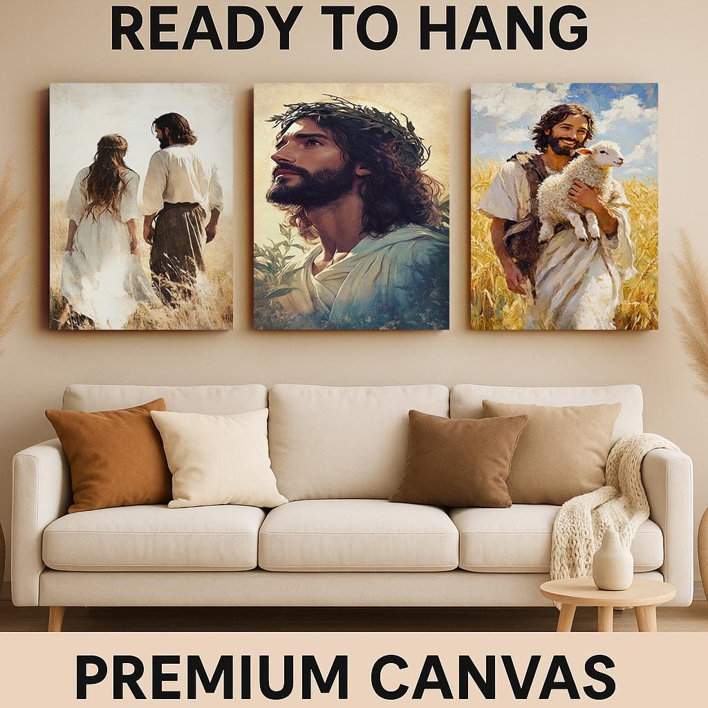 Jesus Canvas Print Set: Good Shepherd, Biblical Couple, Christian Home Decor