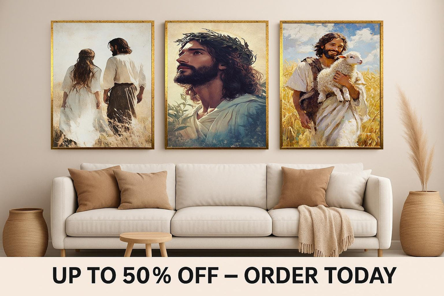 Jesus Canvas Print Set: Good Shepherd, Biblical Couple, Christian Home Decor