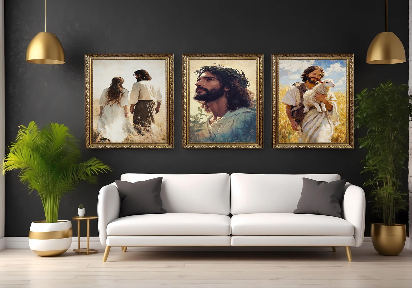 Jesus Canvas Print Set: Good Shepherd, Biblical Couple, Christian Home Decor