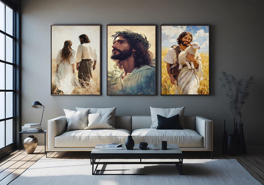 Jesus Canvas Print Set: Good Shepherd, Biblical Couple, Christian Home Decor