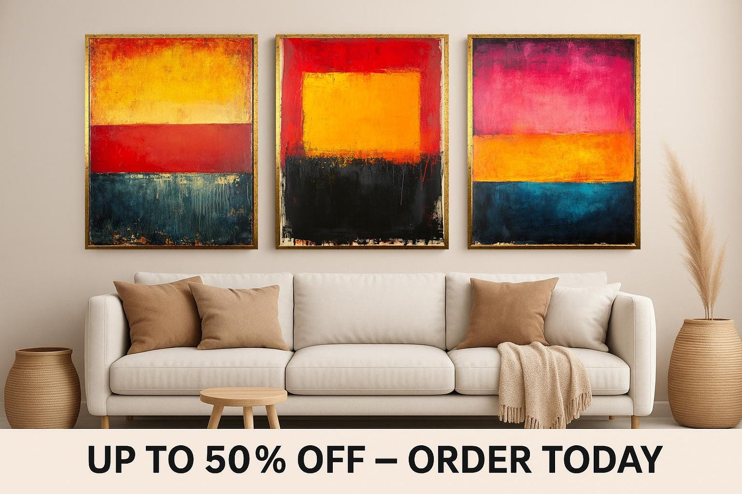 Abstract Color Block Art Prints: Modern Red, Yellow, Blue Home Decor