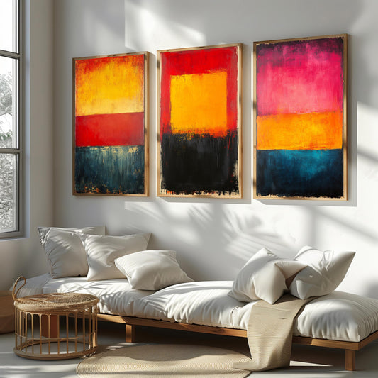 Abstract Color Block Art Prints: Modern Red, Yellow, Blue Home Decor
