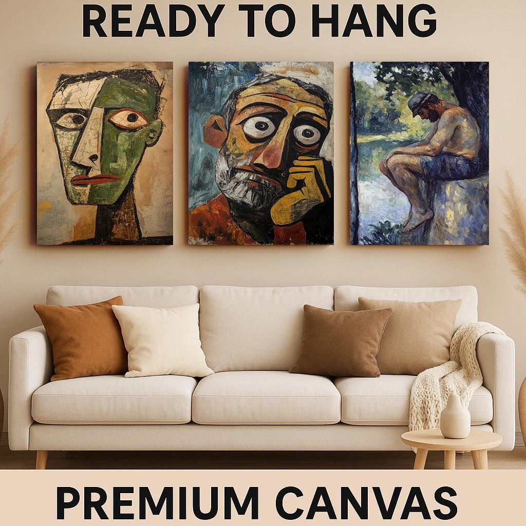 Male Portrait Art Set: Abstract Impressionist Style, Set of 3