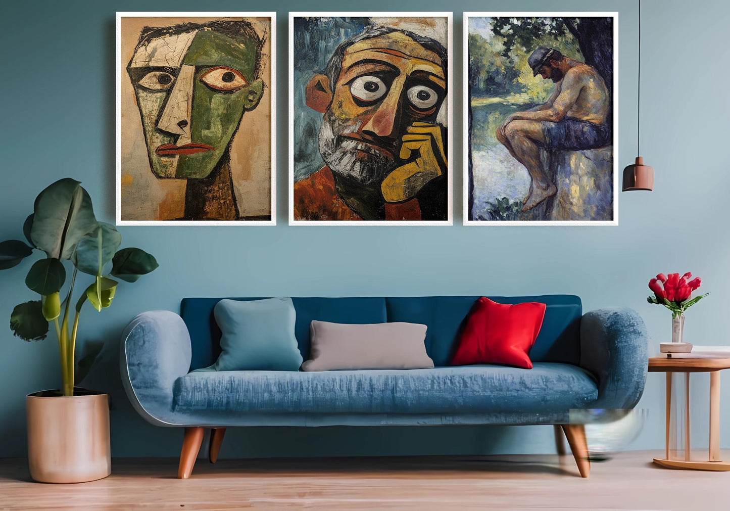 Male Portrait Art Set: Abstract Impressionist Style, Set of 3