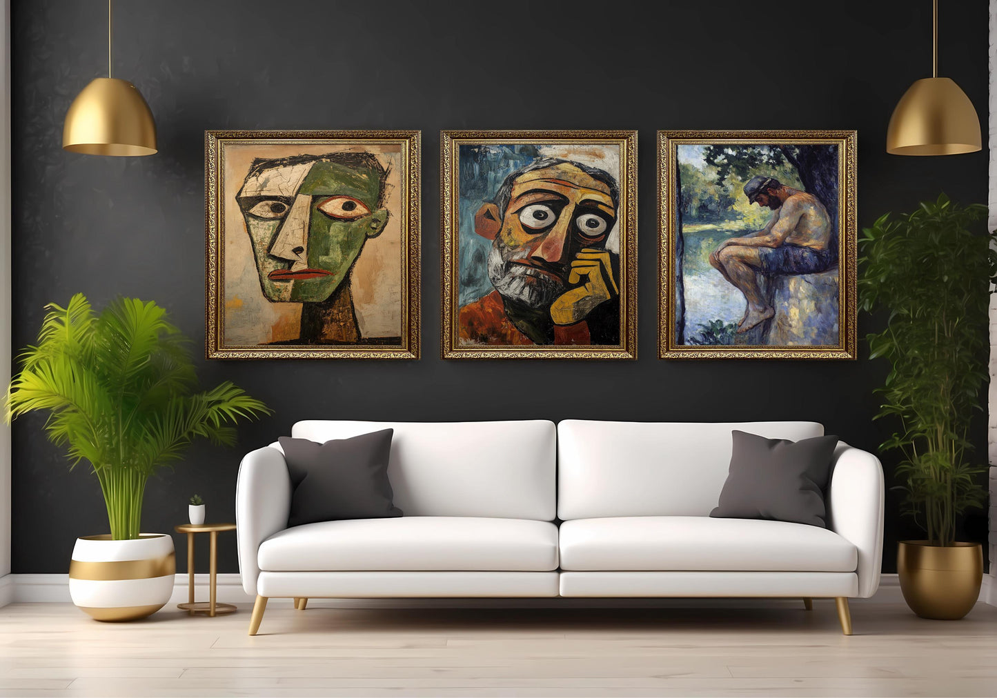 Male Portrait Art Set: Abstract Impressionist Style, Set of 3