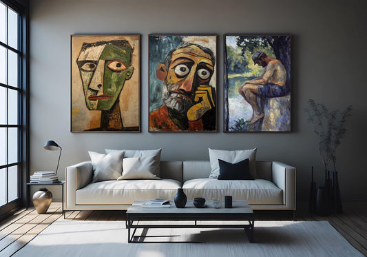 Male Portrait Art Set: Abstract Impressionist Style, Set of 3
