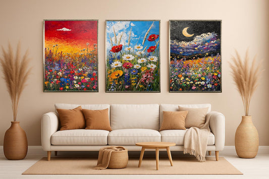 Wildflower Meadow Canvas Print Set: Textured Impasto Floral Art