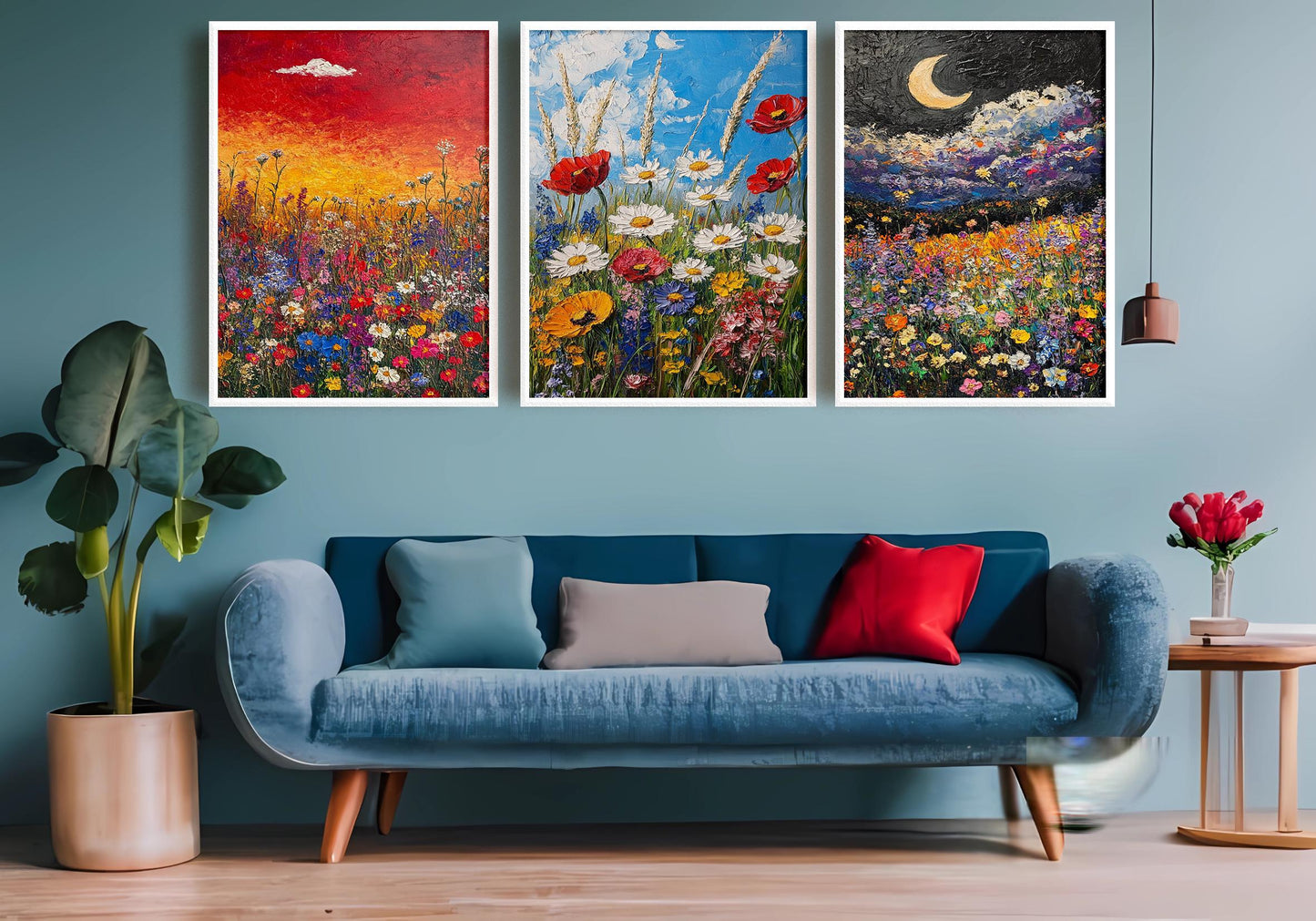 Wildflower Meadow Canvas Print Set: Textured Impasto Floral Art
