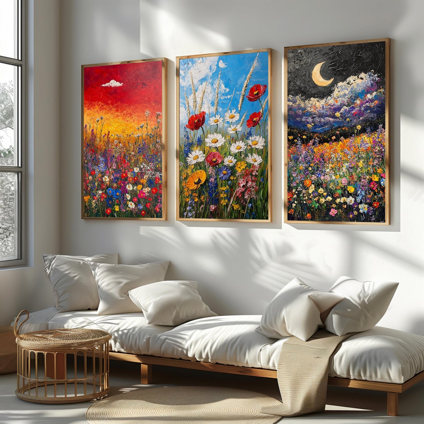 Wildflower Meadow Canvas Print Set: Textured Impasto Floral Art