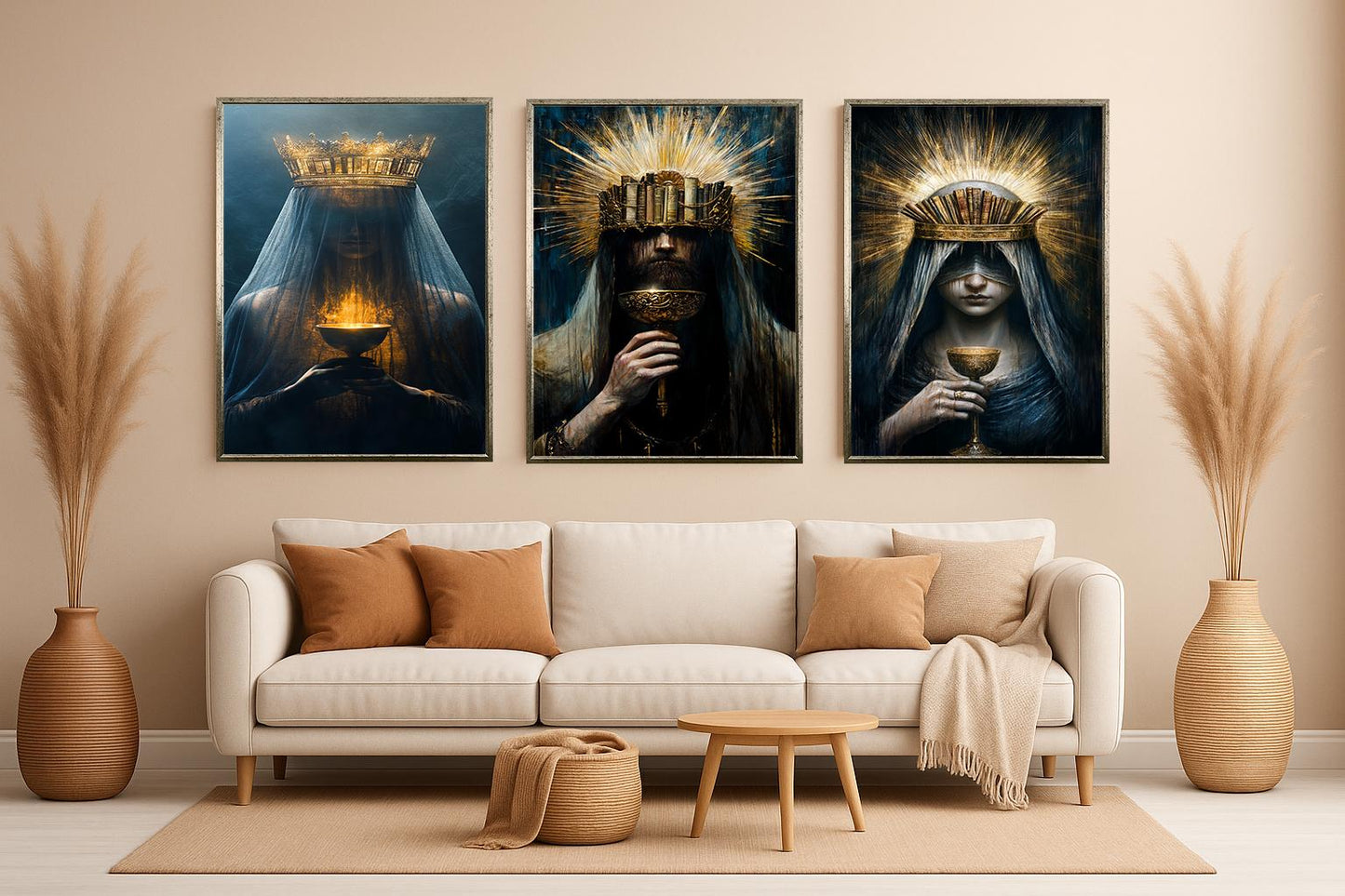 Gothic Book Crown Art: Surreal Queen with Chalice - Set of 3