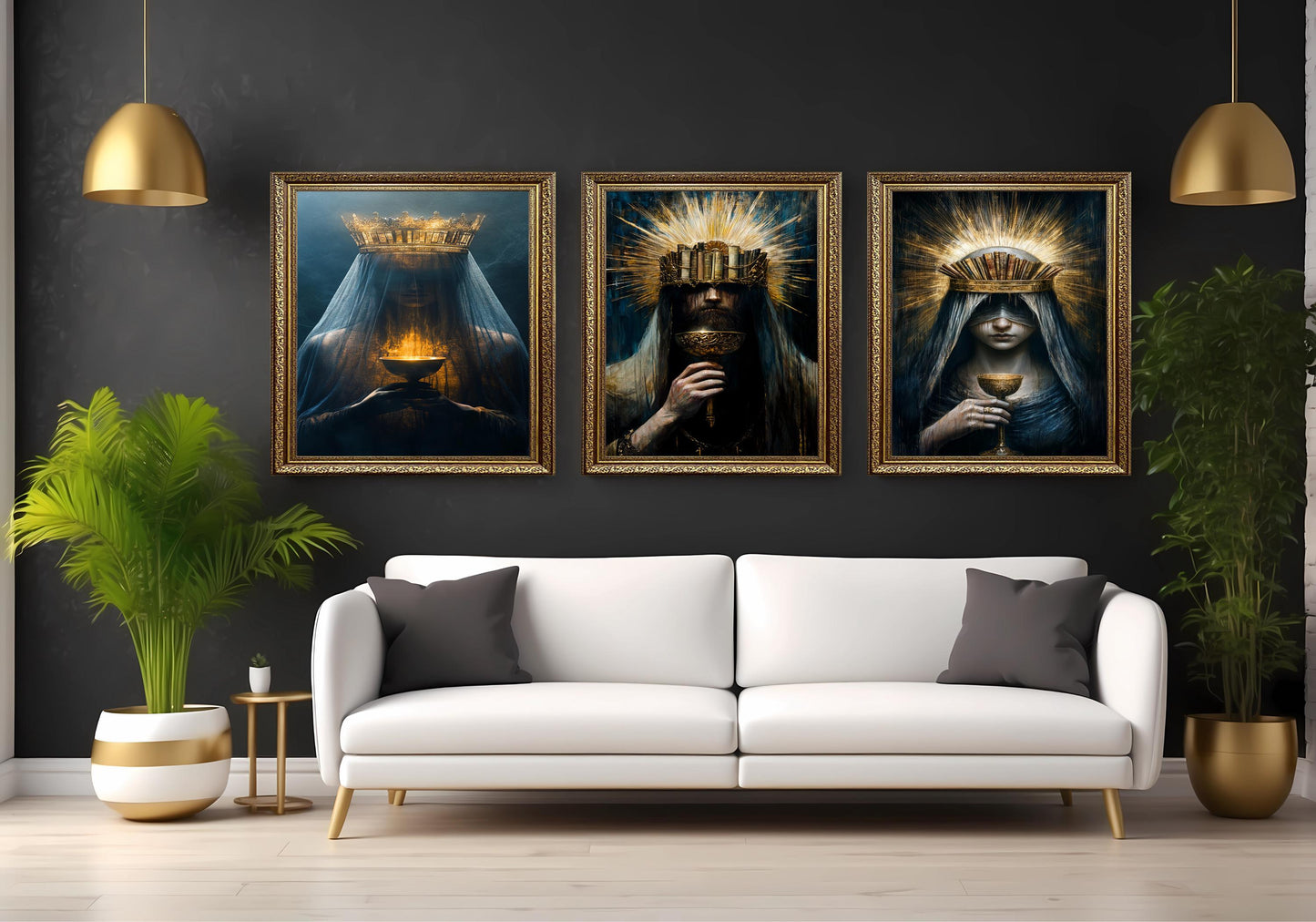 Gothic Book Crown Art: Surreal Queen with Chalice - Set of 3