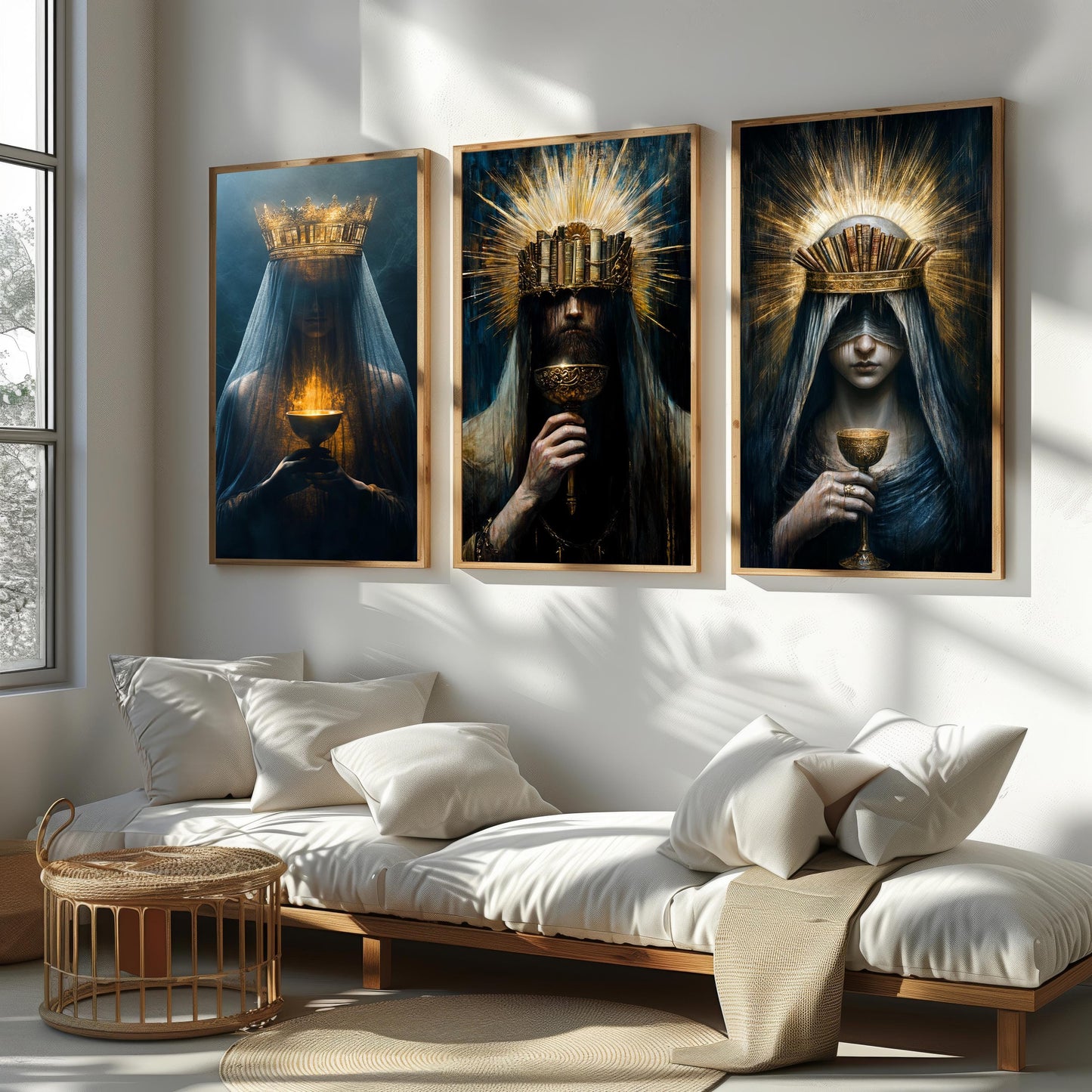 Gothic Book Crown Art: Surreal Queen with Chalice - Set of 3