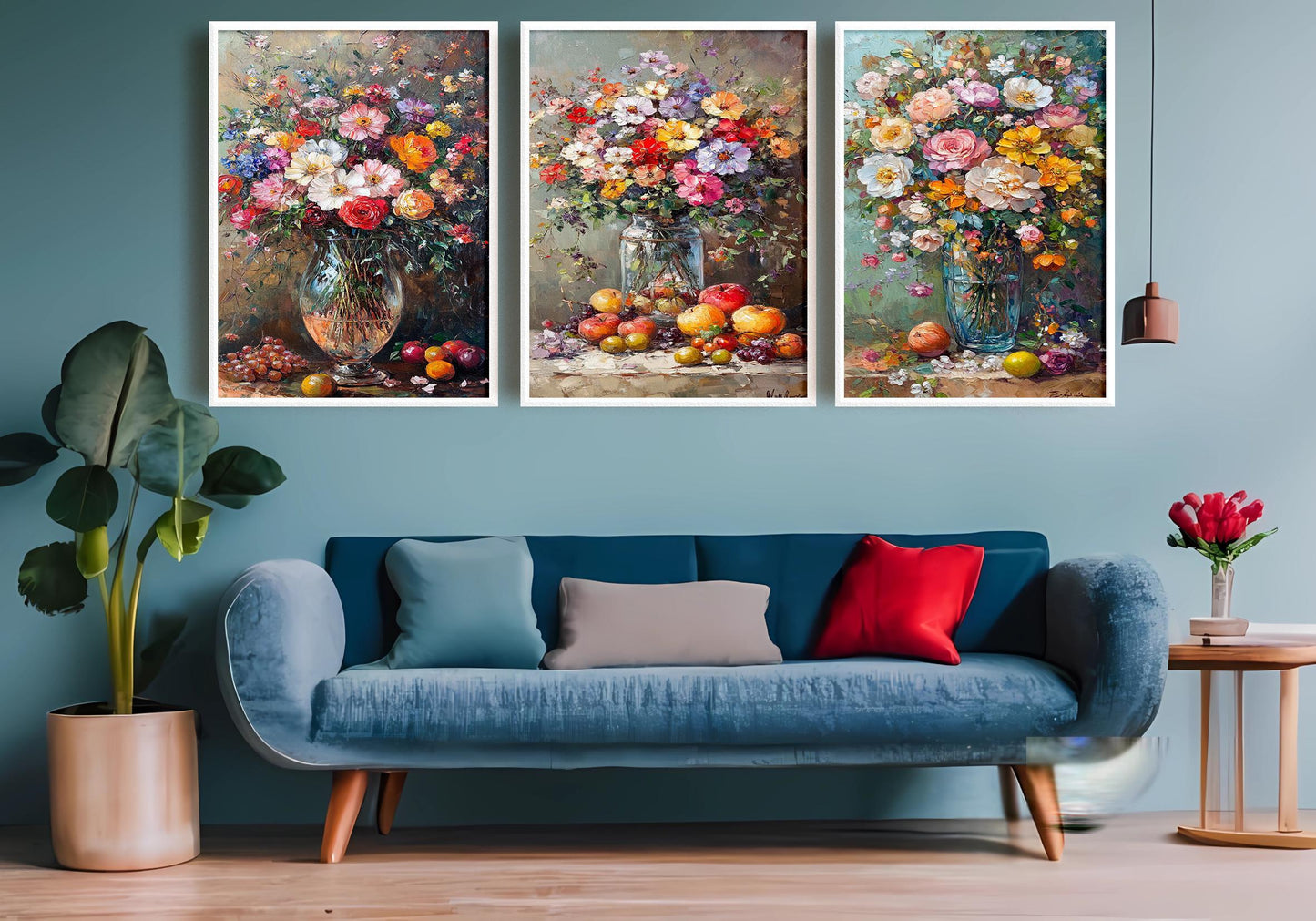 Floral Still Life Canvas Print Set: Vintage Flower Bouquet Wall Art