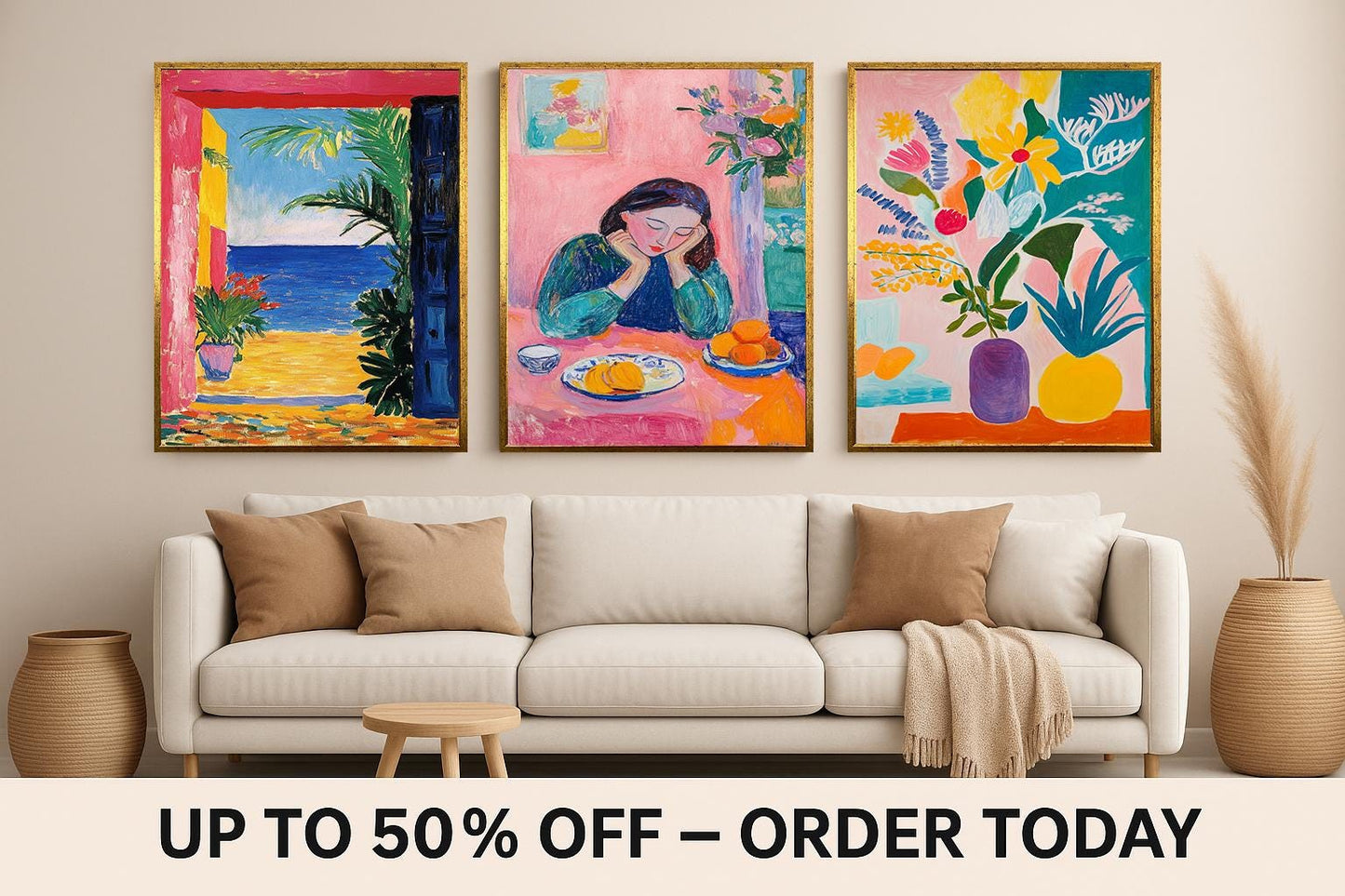 Wildflower Meadow Canvas Print Set: Fauvist Floral Landscape Wall Art