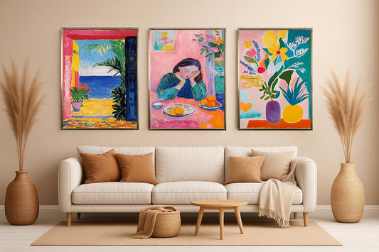 Wildflower Meadow Canvas Print Set: Fauvist Floral Landscape Wall Art