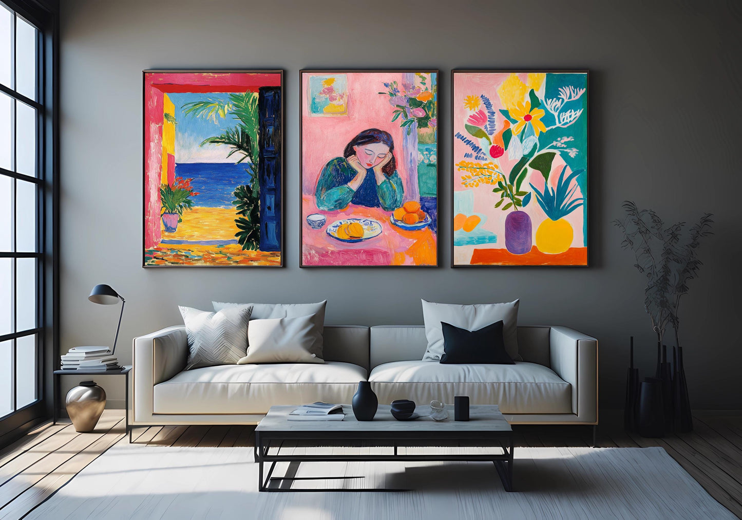 Wildflower Meadow Canvas Print Set: Fauvist Floral Landscape Wall Art