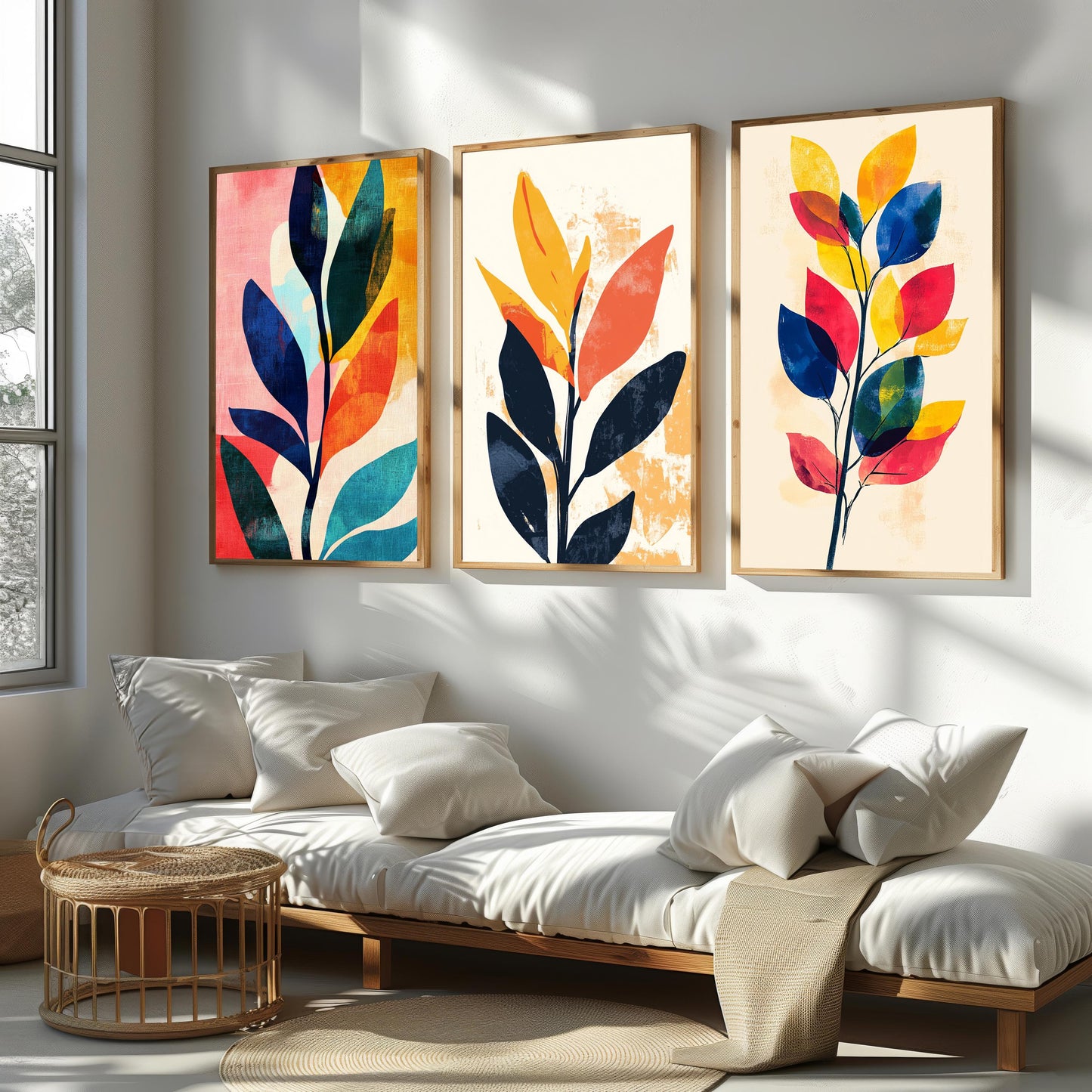 Abstract Botanical Leaf Prints: Modern Colorful Wall Art, Set of 3