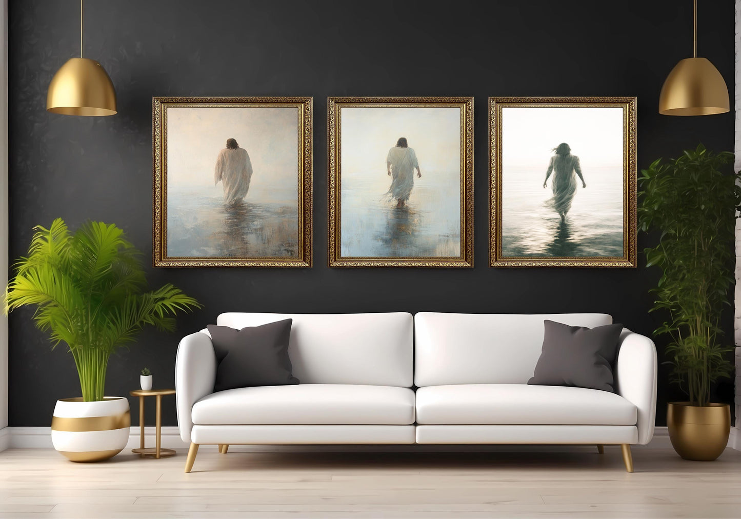 Jesus Walking on Water Canvas Print Set: Christian Home Decor