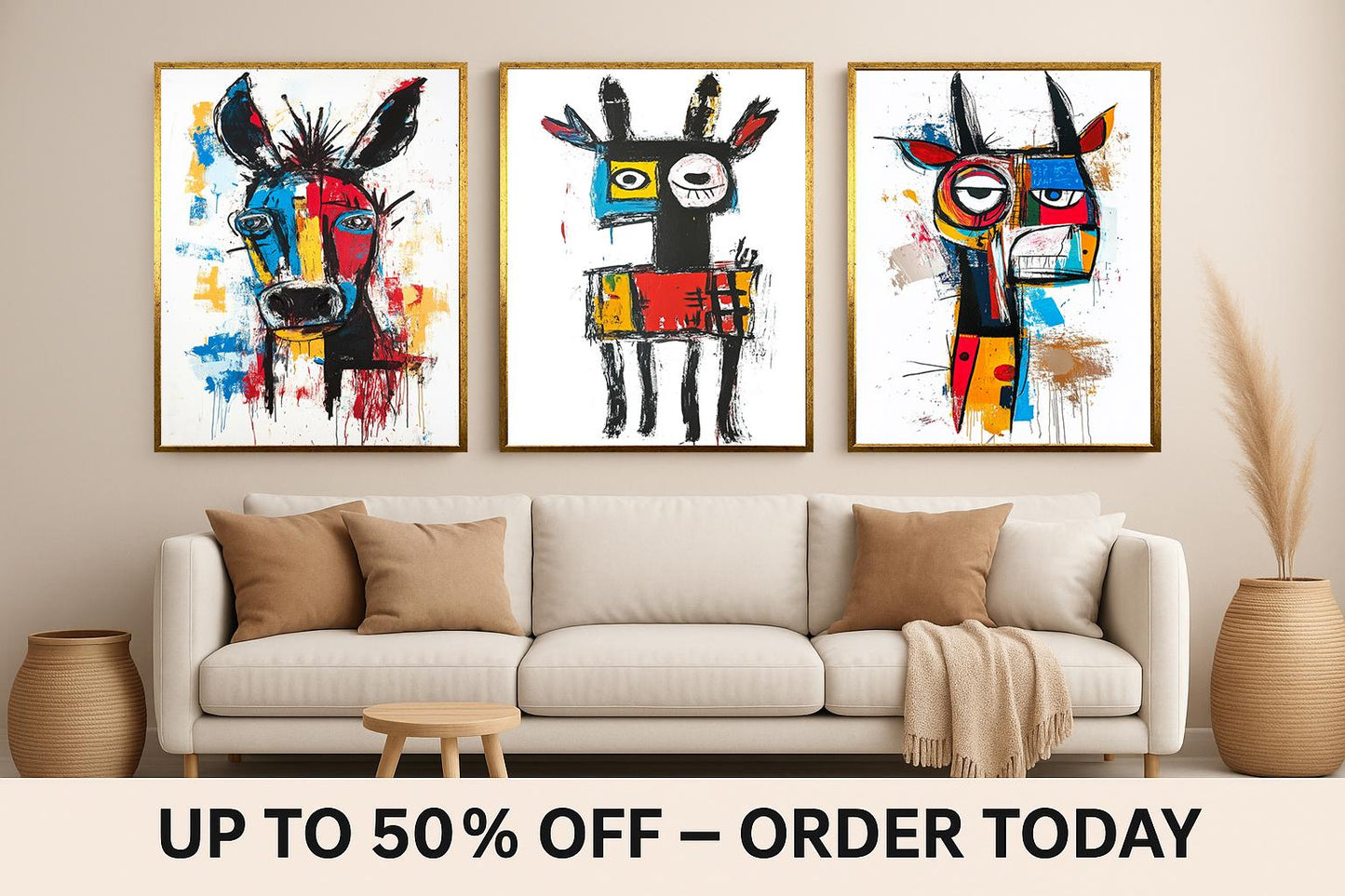 Abstract Donkey Canvas Print Set: Graffiti Style Animal Wall Art