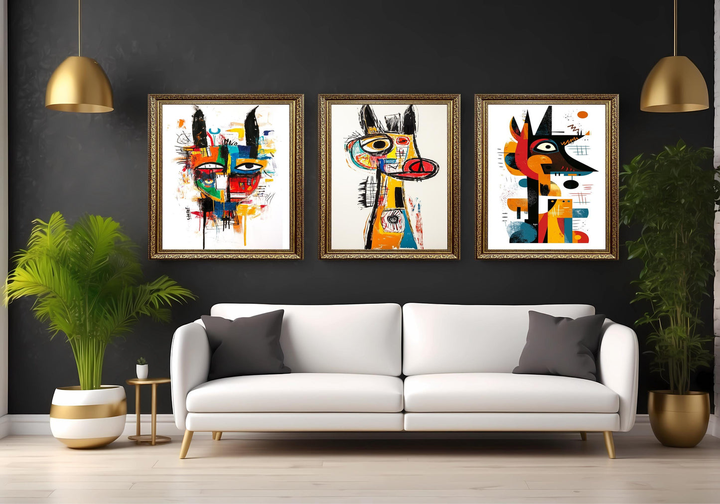 Abstract Donkey Canvas Print Set: Cubist Graffiti Style Wall Art