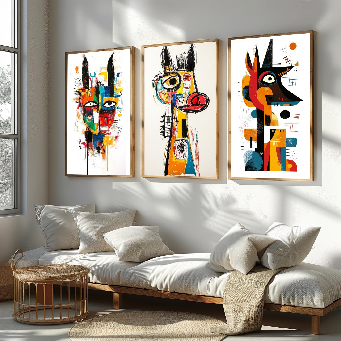 Abstract Donkey Canvas Print Set: Cubist Graffiti Style Wall Art
