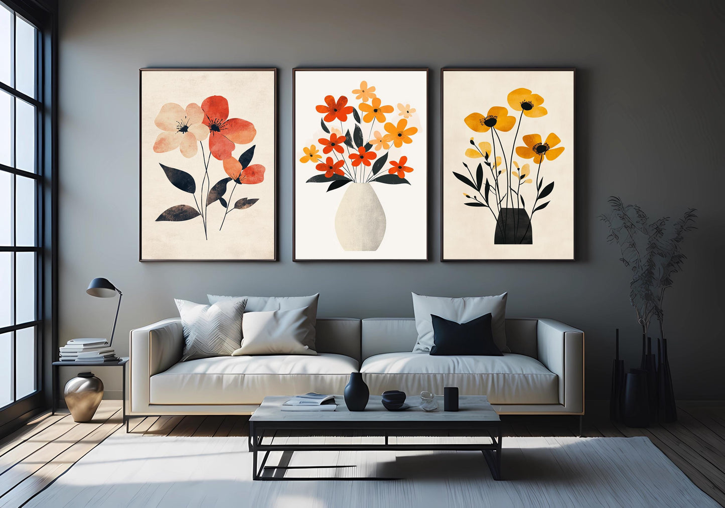 Minimalist Floral Canvas Print Set: Warm Tone Botanical Wall Art