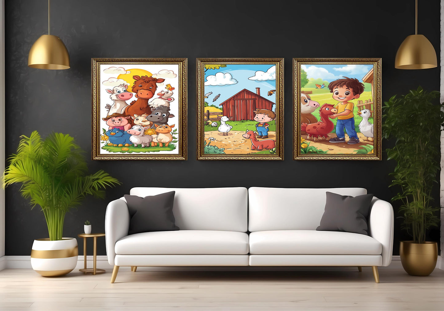 Cartoon Farm Animals Canvas Print Set: Nursery Decor