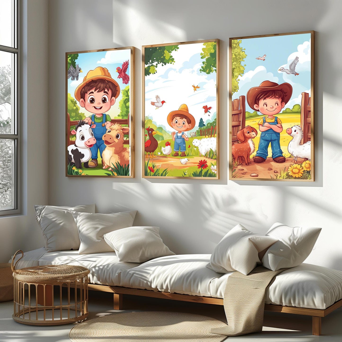 3 Piece Farm Animal Wall Art Set Printable  Boy Farmer Nursery Decor Bundle for Kids Room  Baby Farm Animals Digital Download Poster