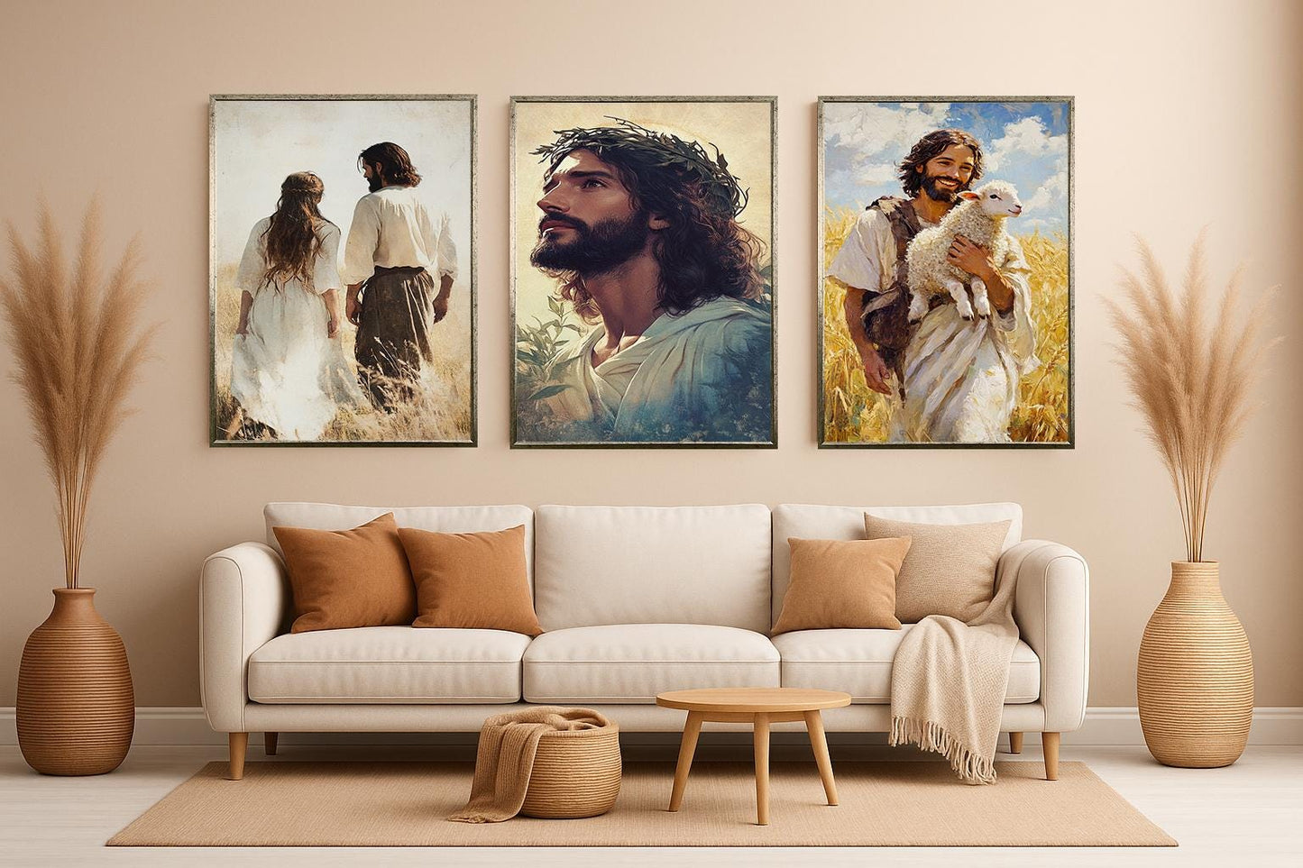 Jesus Canvas Print Set: Good Shepherd, Biblical Couple, Christian Home Decor