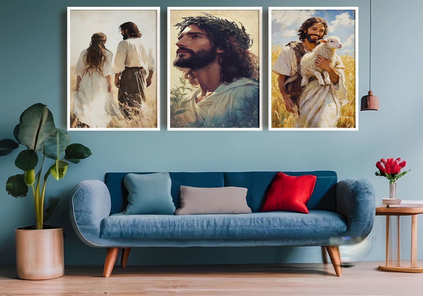 Jesus Canvas Print Set: Good Shepherd, Biblical Couple, Christian Home Decor