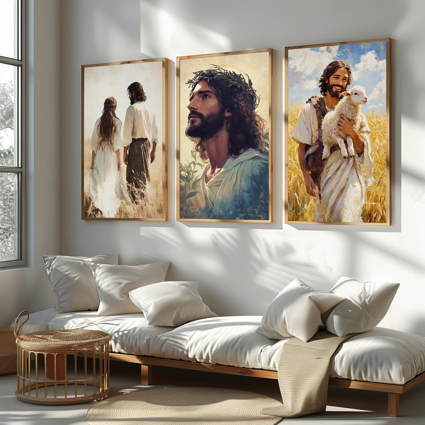 Jesus Canvas Print Set: Good Shepherd, Biblical Couple, Christian Home Decor