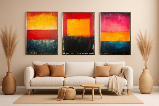 Abstract Color Block Art Prints: Modern Red, Yellow, Blue Home Decor