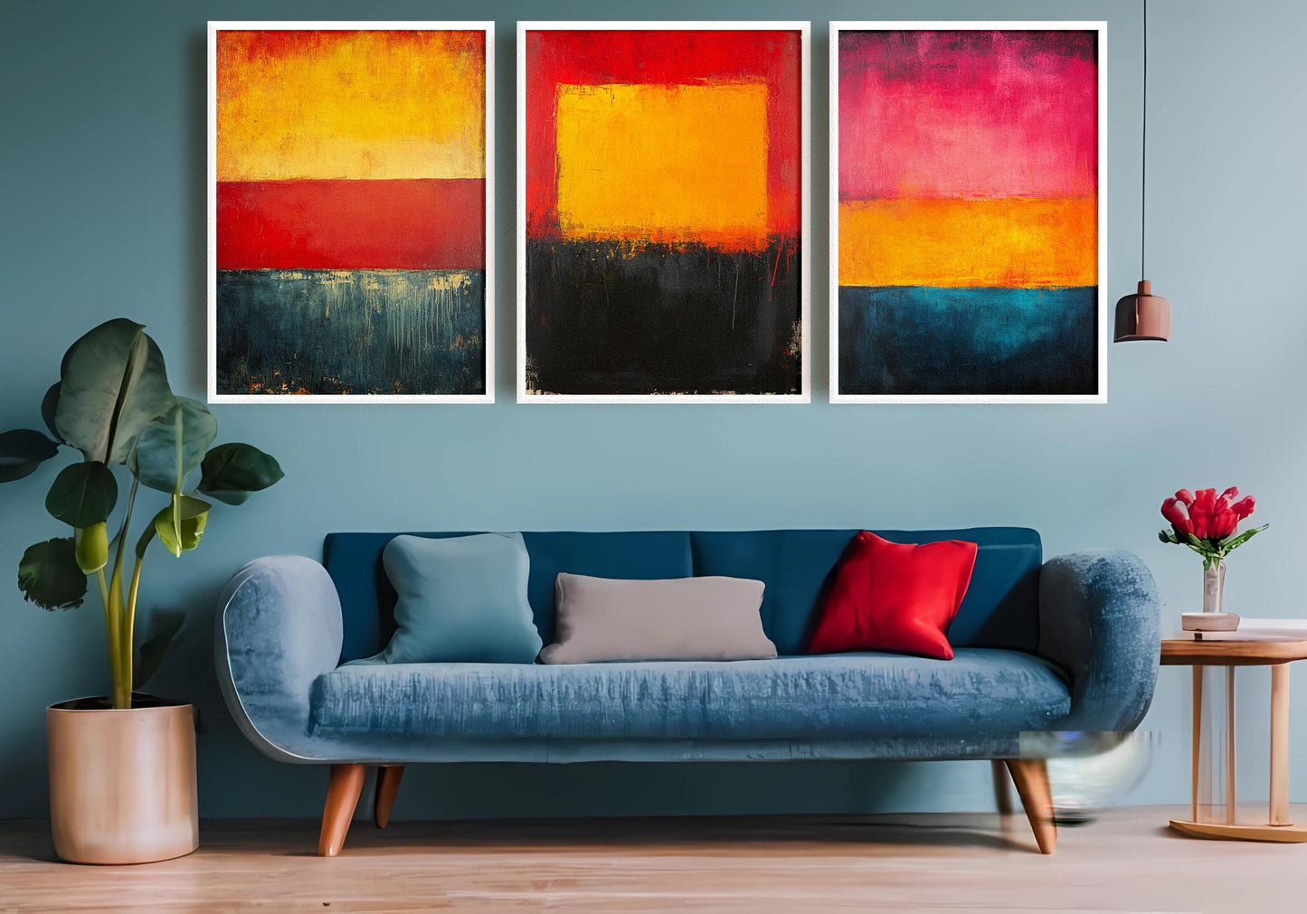 Abstract Color Block Art Prints: Modern Red, Yellow, Blue Home Decor