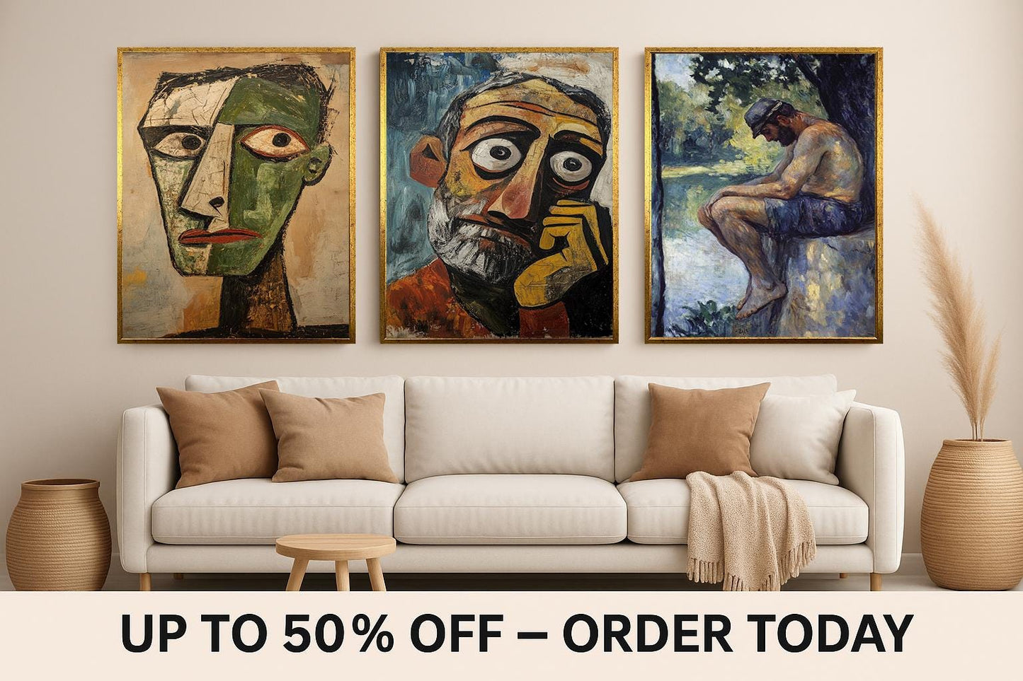 Male Portrait Art Set: Abstract Impressionist Style, Set of 3