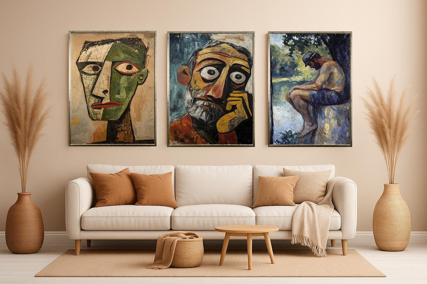 Male Portrait Art Set: Abstract Impressionist Style, Set of 3
