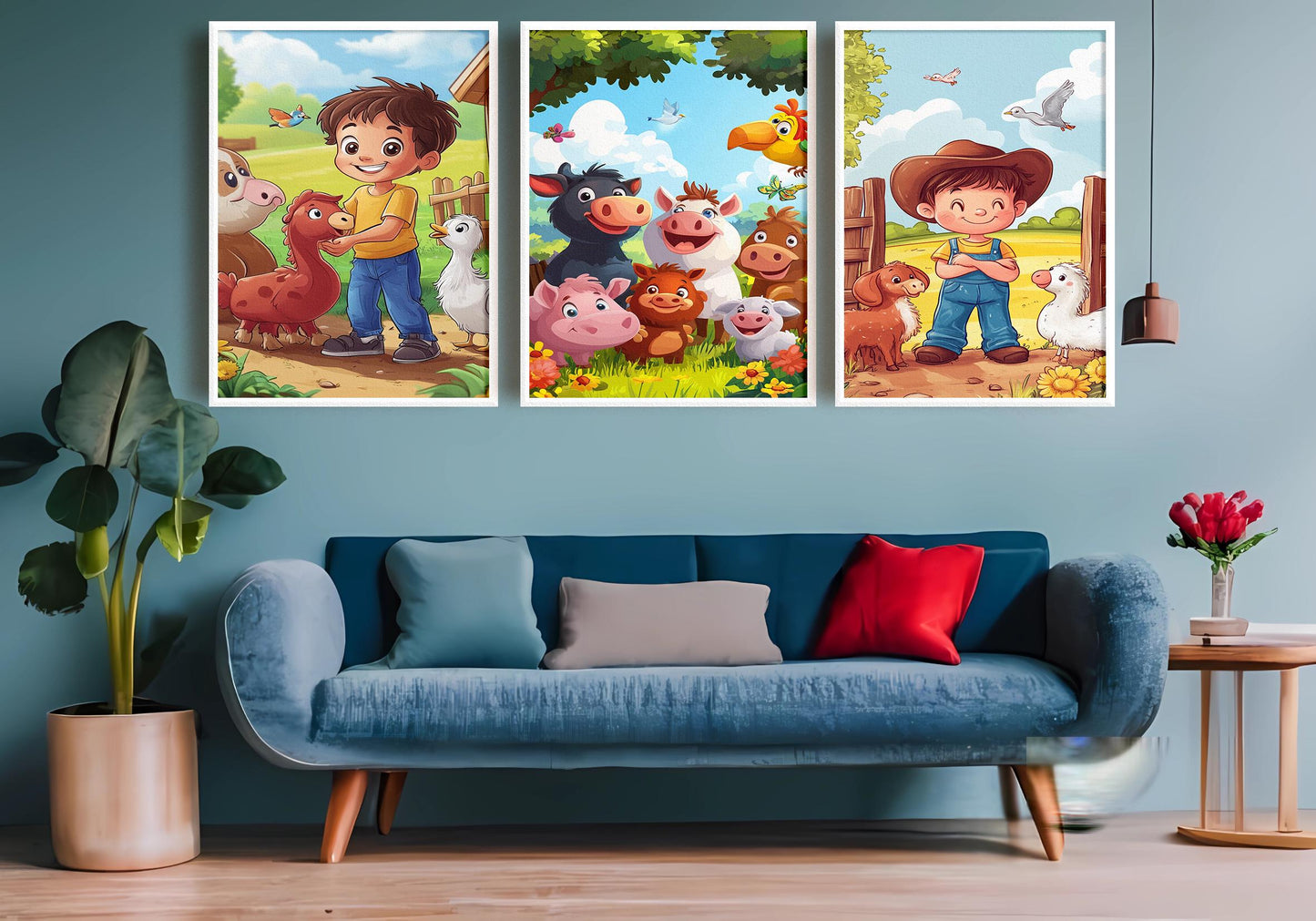 Farm Animal Nursery Prints: Cartoon Farmers, Kids Room Decor