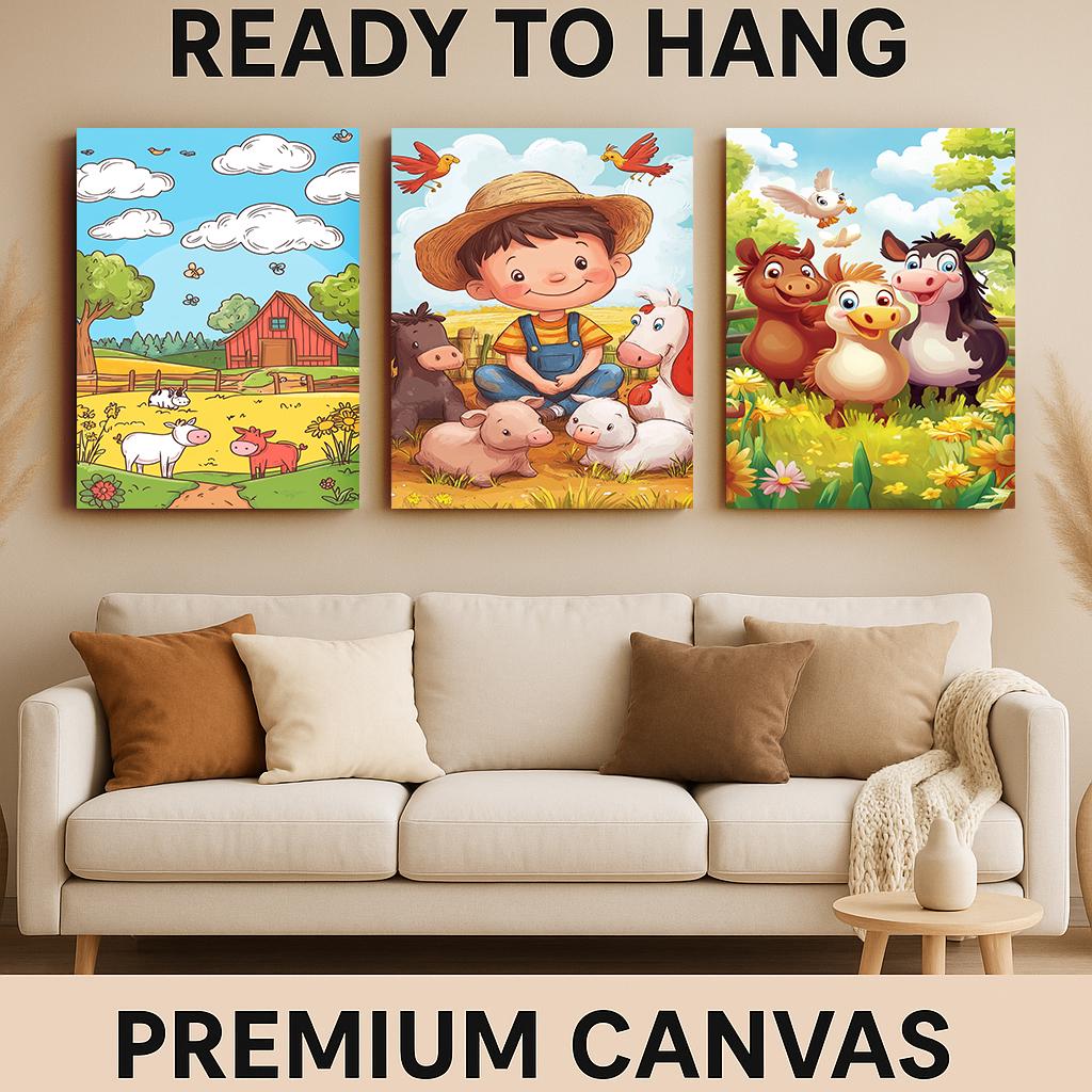 Farm Animal Nursery Prints: Cartoon Barnyard Wall Art Set