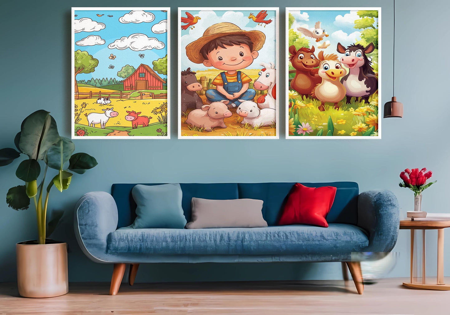 Farm Animal Nursery Prints: Cartoon Barnyard Wall Art Set