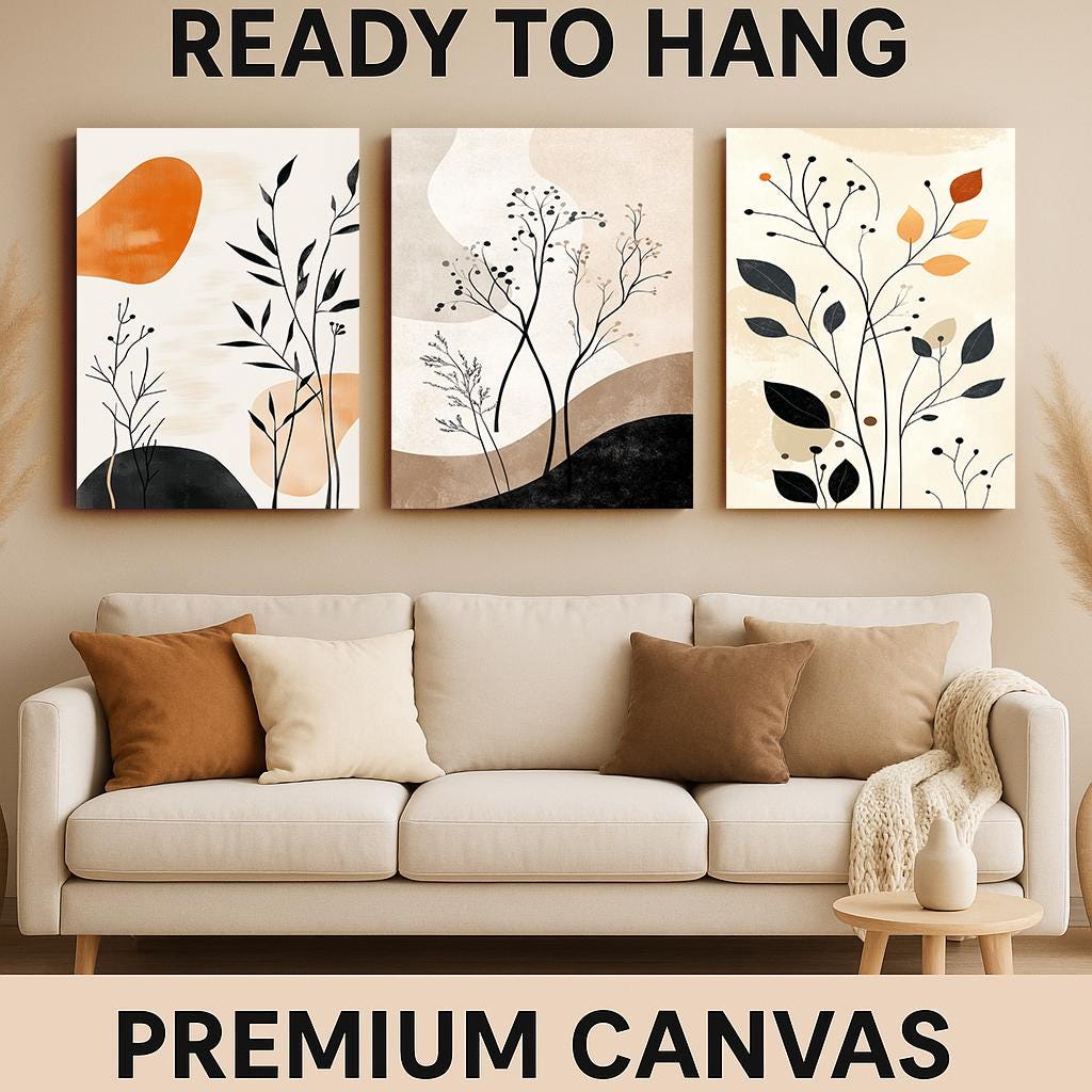 Botanical Wall Art Prints Set: Beige Abstract Plant Decor