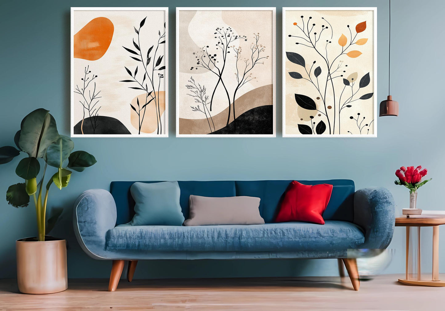 Botanical Wall Art Prints Set: Beige Abstract Plant Decor